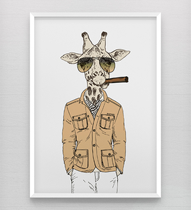 Giraffe in Safari Style Poster