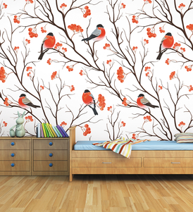 The Scarlet Birds On Tree